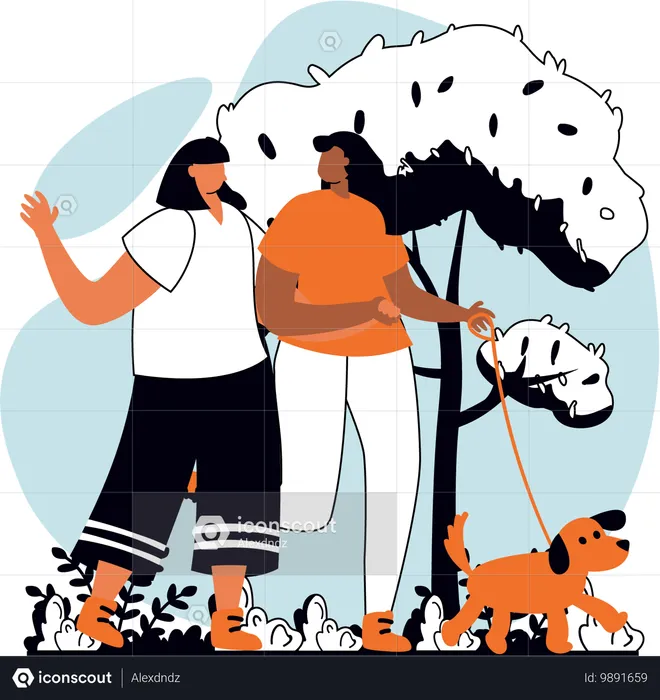 Lesbienne marchant avec un chien  Illustration