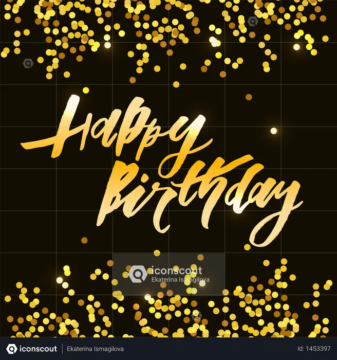 Lettering with phrase Happy Birthday. Vector illustration. Gold  Illustration