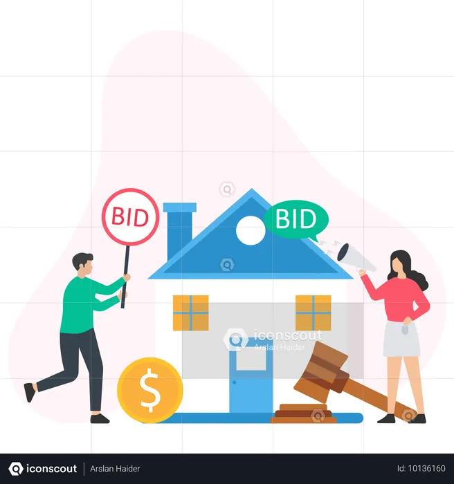 Personen, die auf Immobilien bieten  Illustration