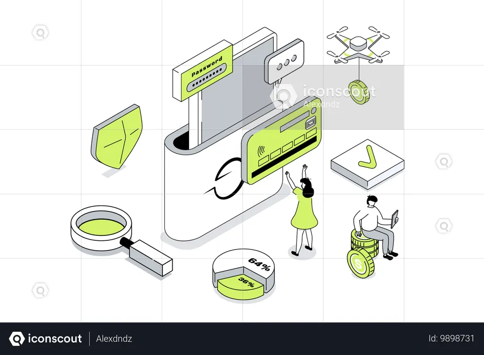 Personen, die beim Online-Banking Bankkonten und Kreditkarten verwalten  Illustration