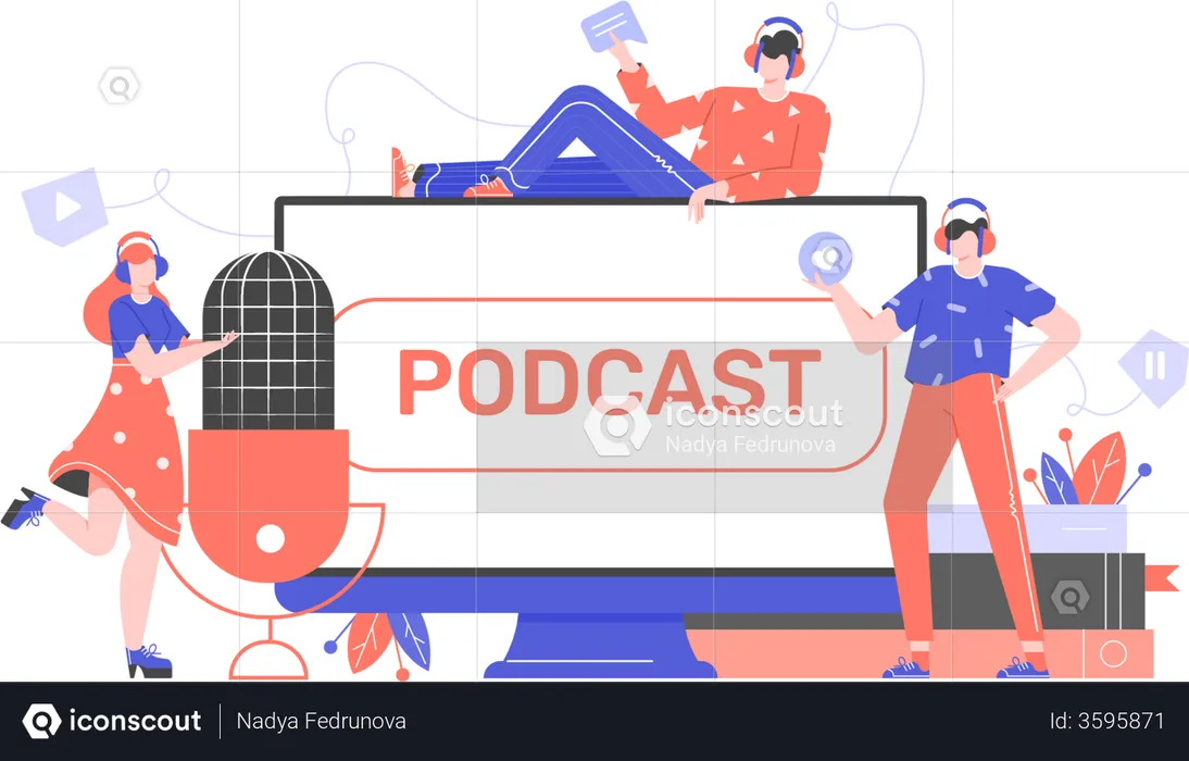 People Listening-Podcast online  Illustration