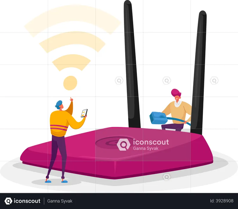 Personen, die einen WLAN-Router verwenden  Illustration