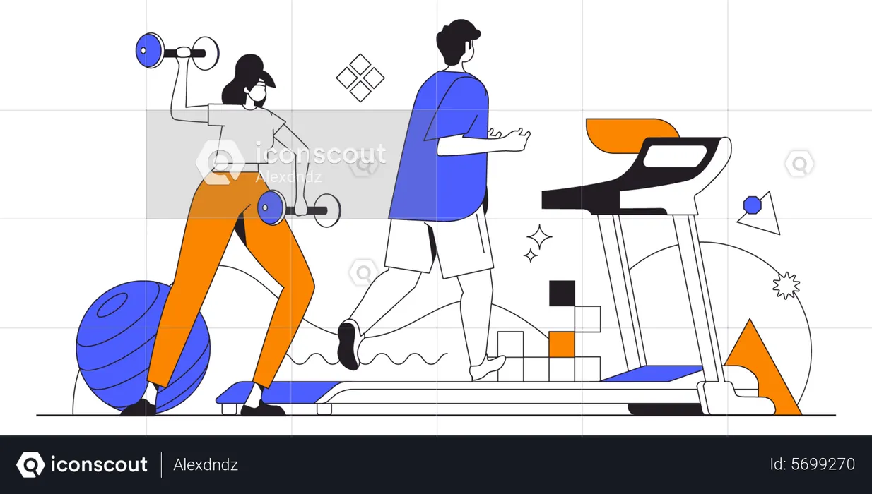 Menschen trainieren im Fitnessstudio  Illustration