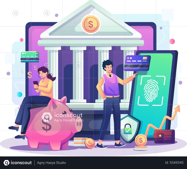 Personen, die sichere Online-Banking-Funktionen nutzen  Illustration