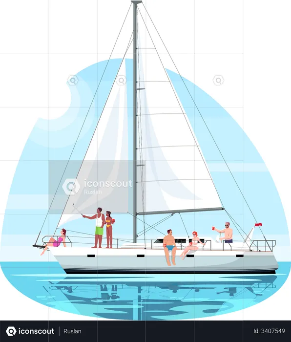 Leute, die Spaß auf dem Schiff haben  Illustration