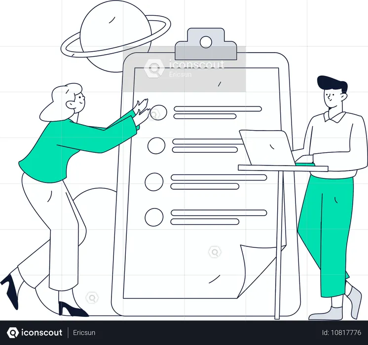 Menschen geben im Fragebogen eine Bewertung für das Unternehmen ab  Illustration