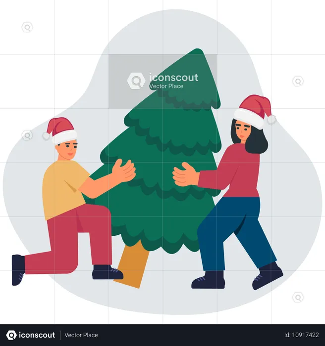 Leute, die einen Weihnachtsbaum halten  Illustration