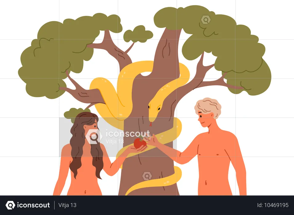 Menschen pflücken Äpfel vom Baum  Illustration