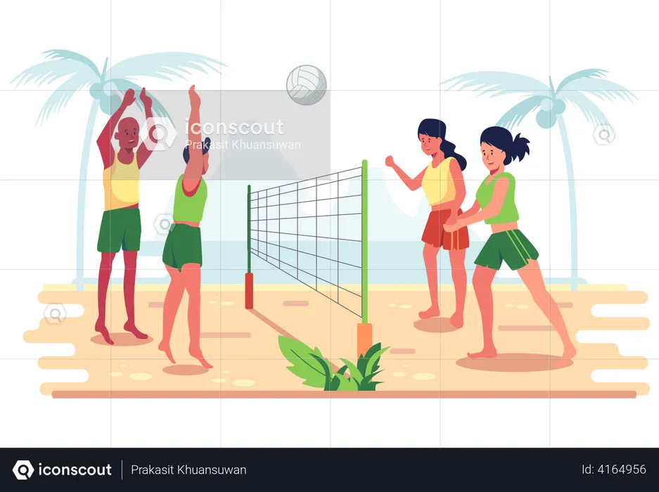 Leute, die Beachvolleyball spielen  Illustration