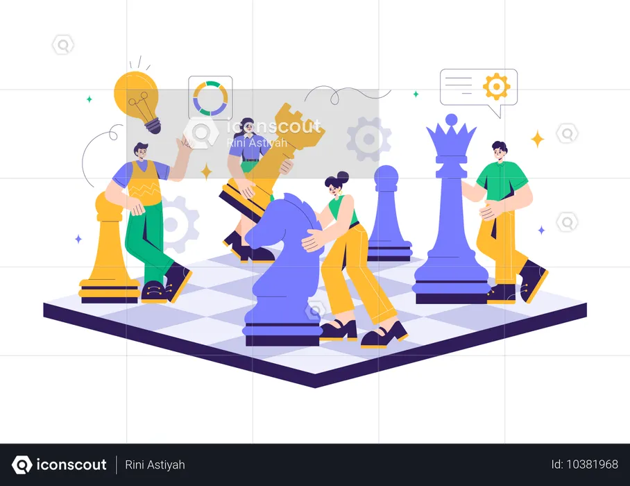 Menschen spielen Schach mit unterschiedlichen Strategien  Illustration