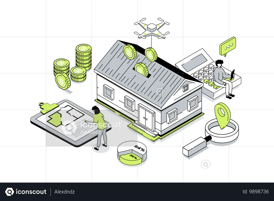 Menschen wählen neues Haus mit Bauplan  Illustration