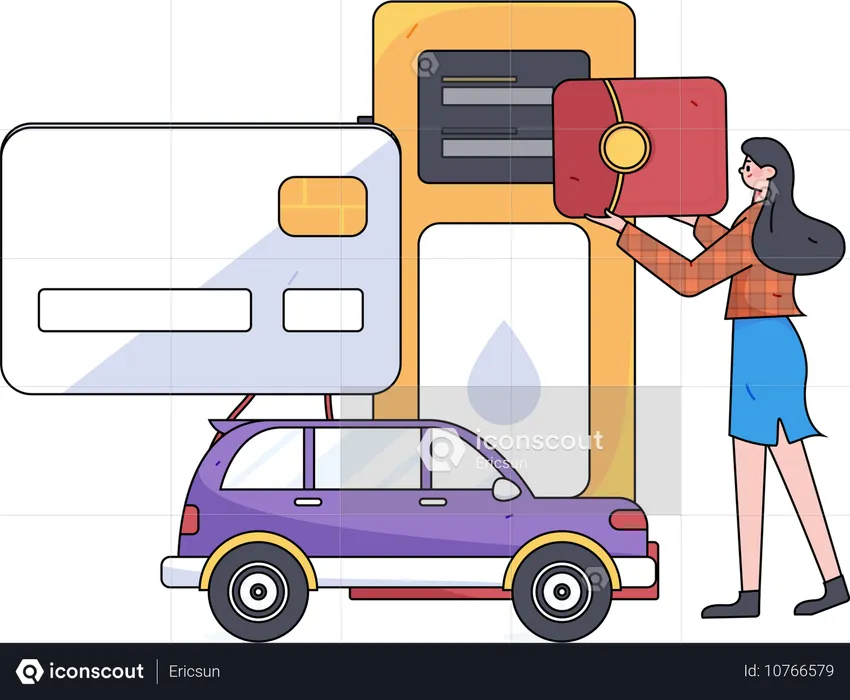 Menschen tanken Auto mit Währung Münze  Illustration