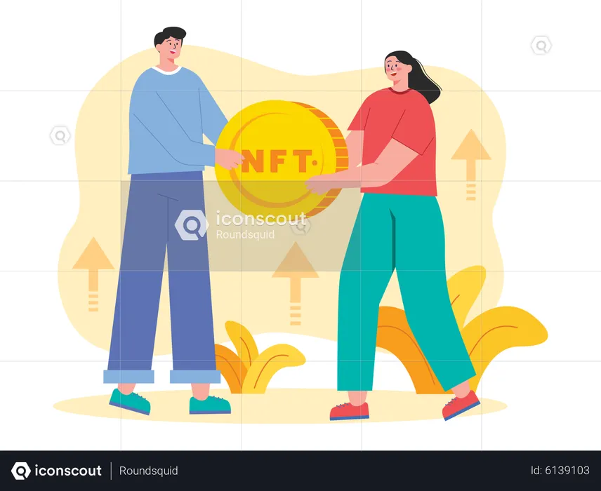 Leute tauschen NFT-Münzen  Illustration