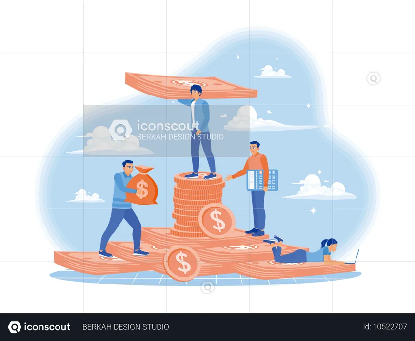 Menschen zählen und sammeln Geld und Münzen  Illustration