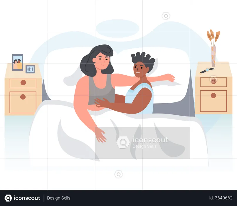 LGBT couple sleeping together on bed  Illustration
