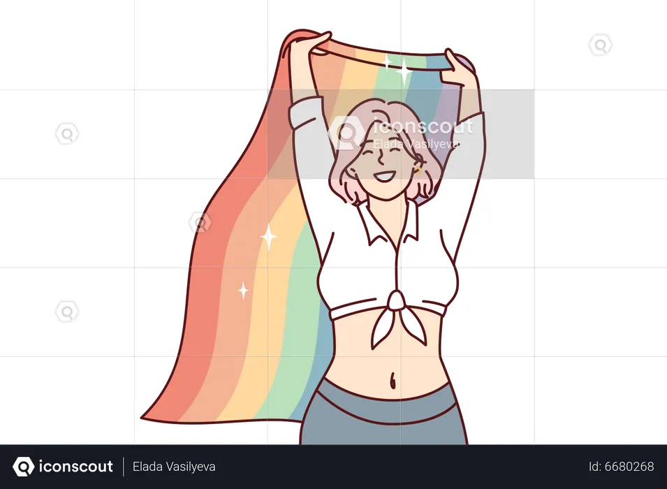 Lgbt Girl protesting with rainbow flag  Illustration