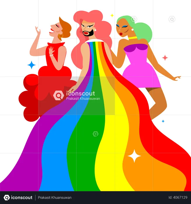 Lgbt girl with long rainbow colored dress  Illustration