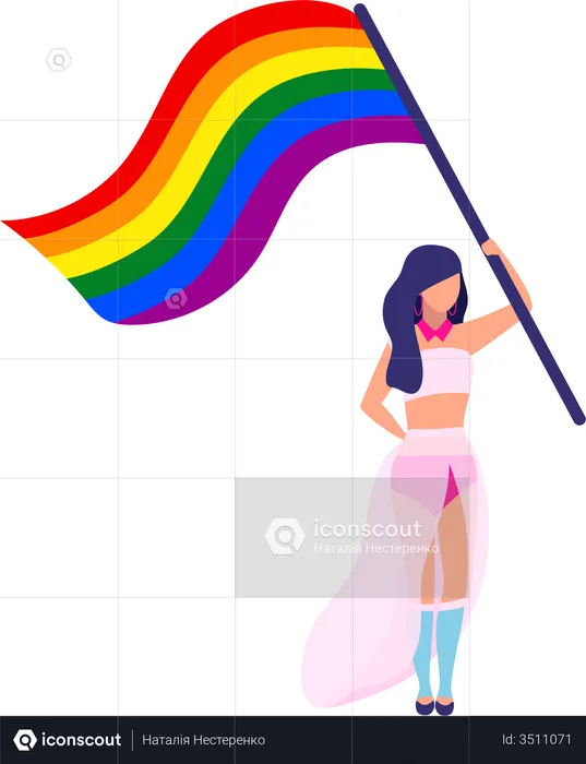LGBT rights activist with rainbow flag  Illustration