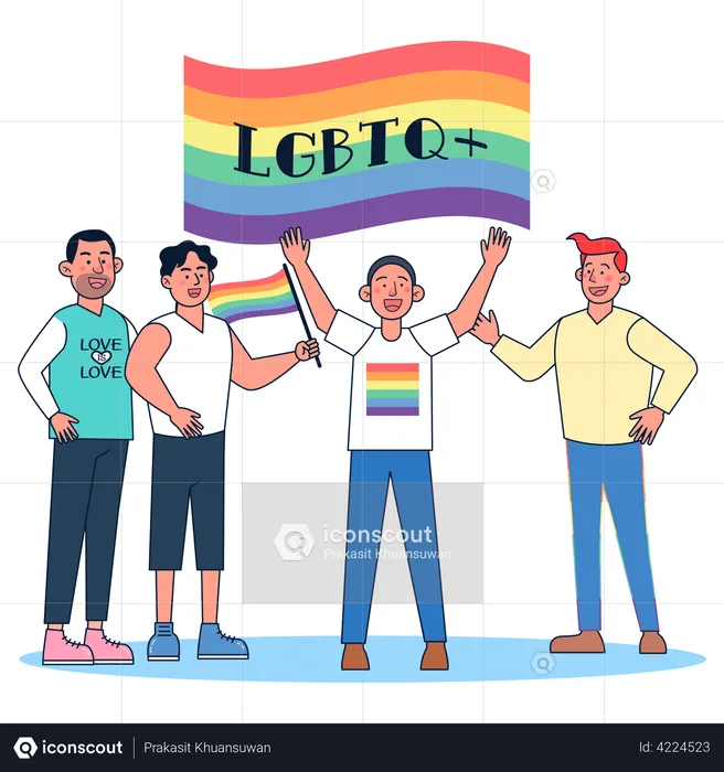 LGBTQ community with pride flag  Illustration