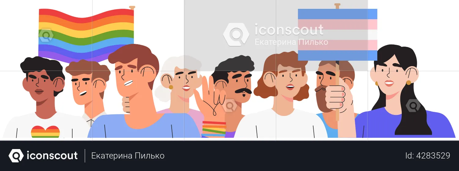 LGBTQ community with pride flag  Illustration