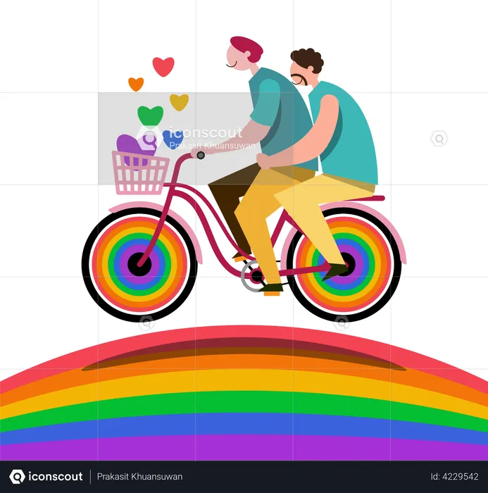 LGBTQ couple riding bicycles  Illustration
