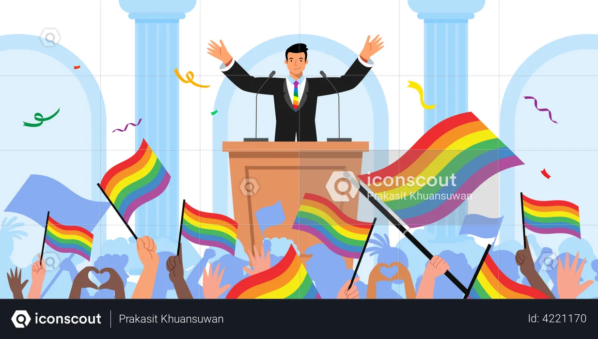 LGBTQ leader giving speech  Illustration