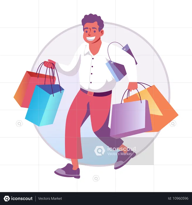 L'homme a fait beaucoup de shopping  Illustration