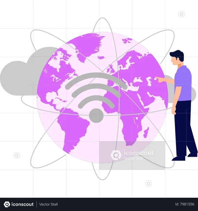 L'homme a une connexion au réseau mondial  Illustration