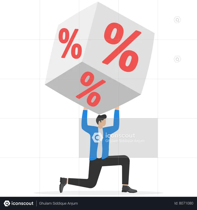 L’homme d’affaires subit la forte pression des taux d’intérêt des prêts bancaires  Illustration