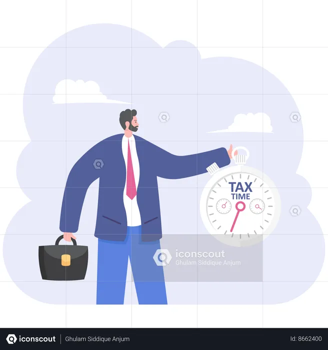 L’homme d’affaires paie l’impôt sur le revenu à temps  Illustration