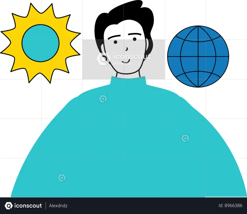 L'homme économise l'énergie solaire  Illustration