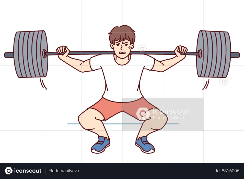 L’homme fait des squats de musculation  Illustration