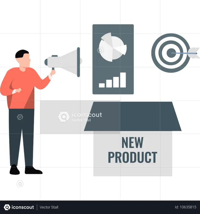 L'homme fait du marketing sur un nouveau produit  Illustration
