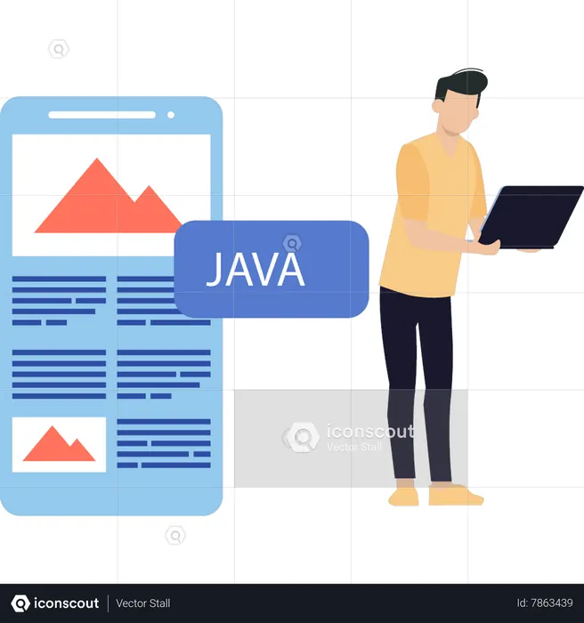 L'homme travaille sur Java  Illustration