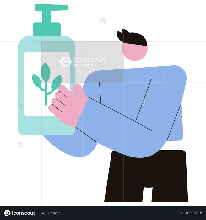 Un homme utilise un produit écologique  Illustration