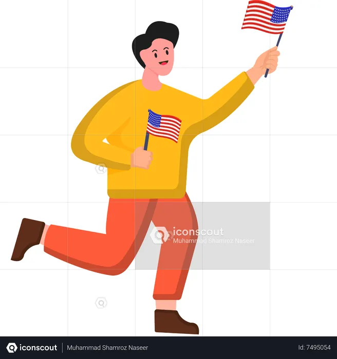 Freedom in Motion Boy correndo com a bandeira dos Estados Unidos  Ilustração