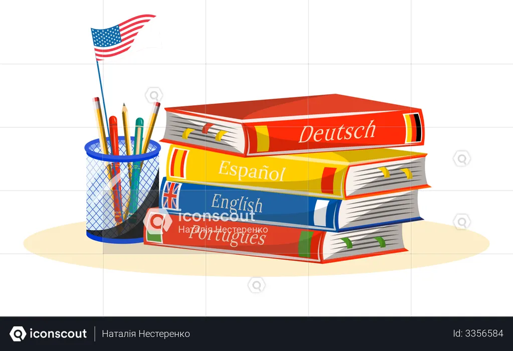 Libros para aprender idiomas extranjeros.  Ilustración