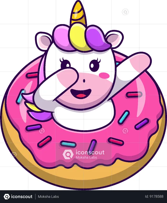 Licorne tamponnant avec un beignet  Illustration