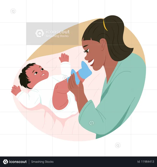 Liebevolle Mutter kümmert sich um Säugling  Illustration