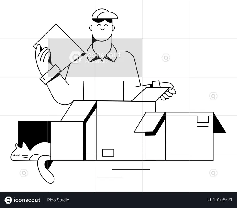 Liefermädchen beim Packen von Lieferkartons  Illustration