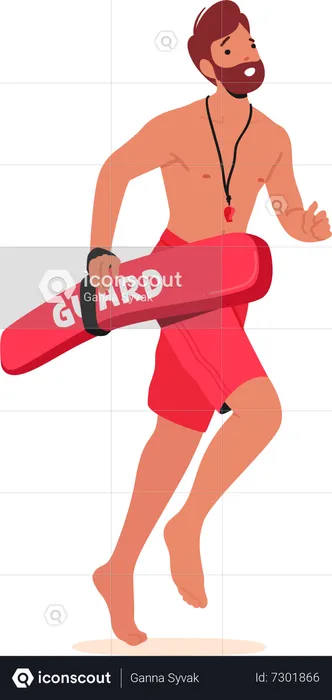 Lifeguard Sprints To Aid In Rescue Demonstrating Swift Action And Readiness To Assist In Critical Situations  Illustration