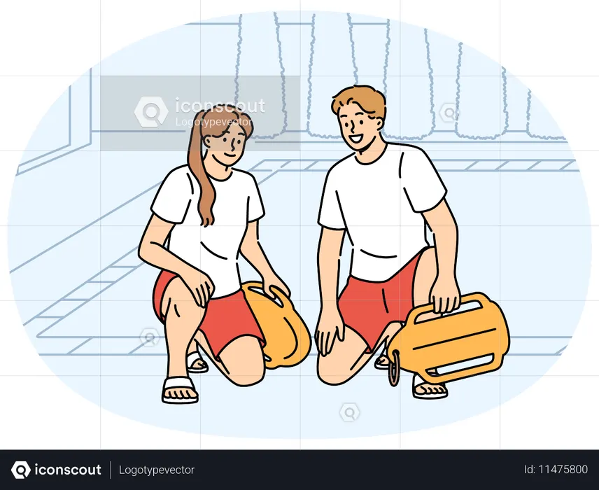 Lifeguards sit by pool at hotel  Illustration