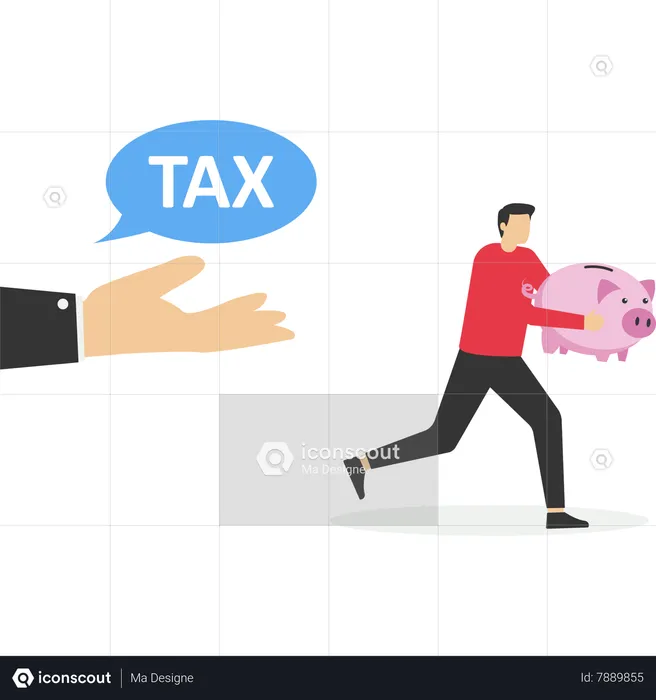 Lift piggy bank to escape the tax collection  Illustration