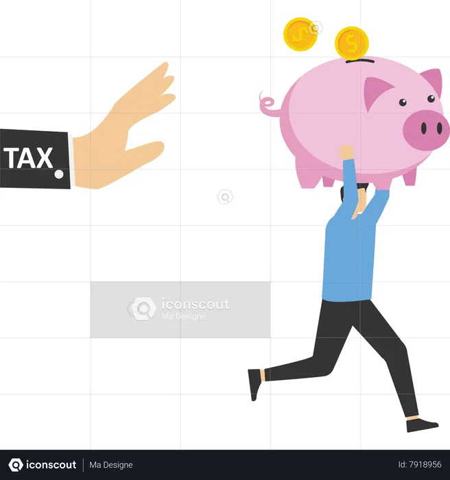 Lift the piggy bank to escape the tax collection  Illustration