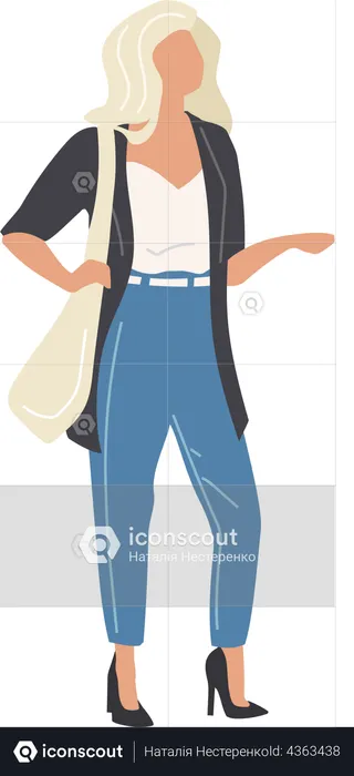 Light haired woman wearing jeans and heels  Illustration