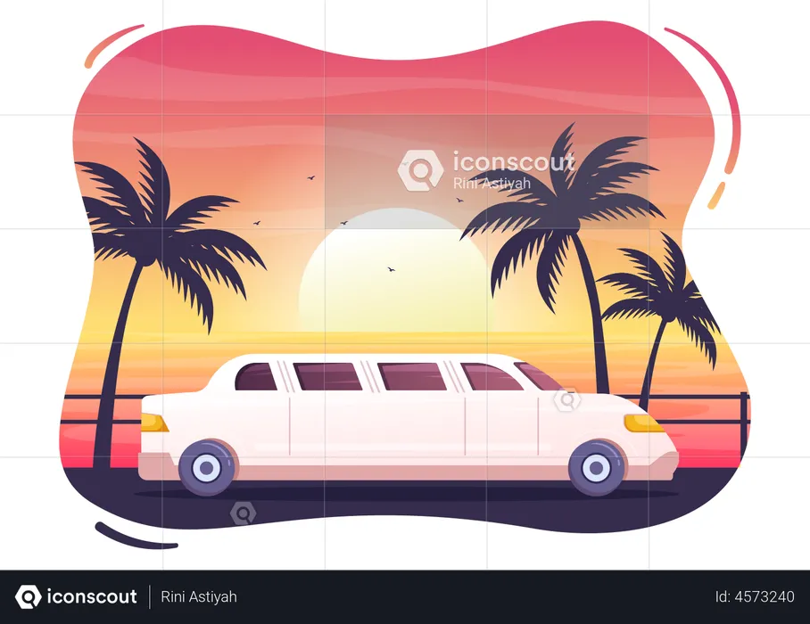 Limousine Car with Sunrise  Illustration