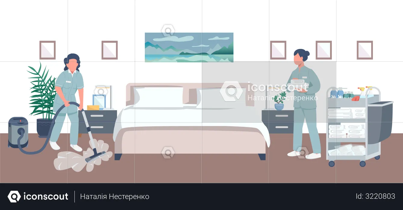 Limpeza de quarto de hotel  Ilustração