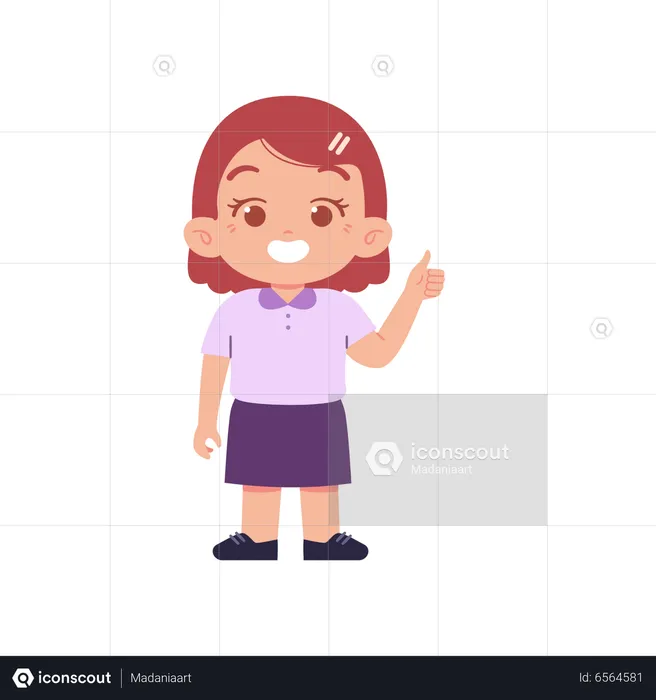 Linda chica estudiante mostrando el pulgar hacia arriba  Ilustración