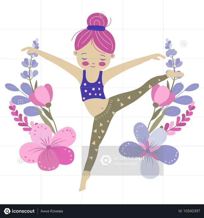 Linda chica haciendo gimnasia en el jardín  Ilustración