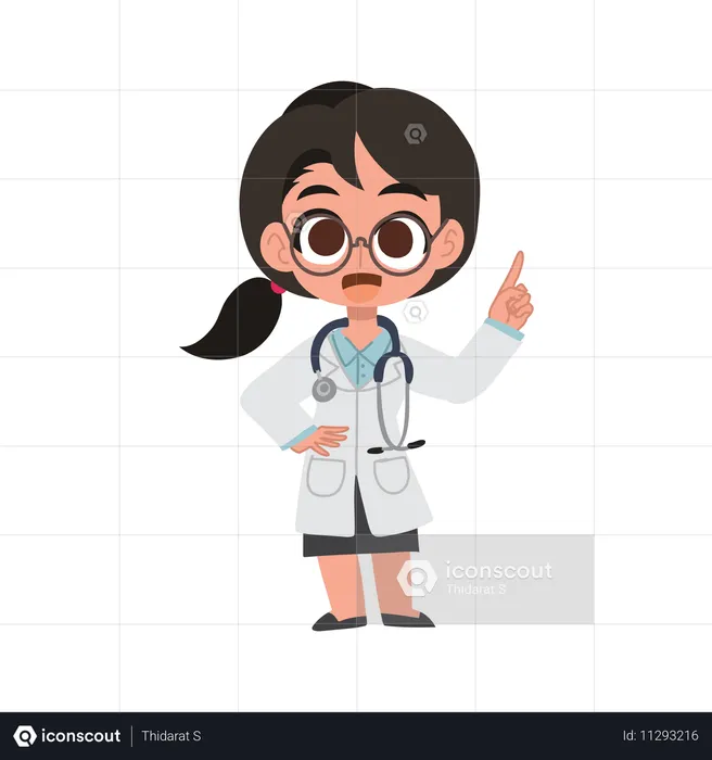 Linda caricatura de doctora dando consejos médicos con gesto de señalar  Ilustración